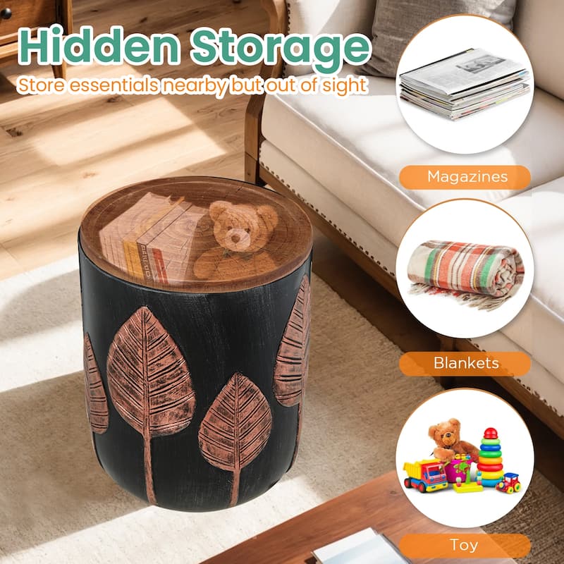 EROMMY Outdoor Side Table with Storage, Round Accent Table for Indoor and Outdoor Use, Rustic Side Table with Storage