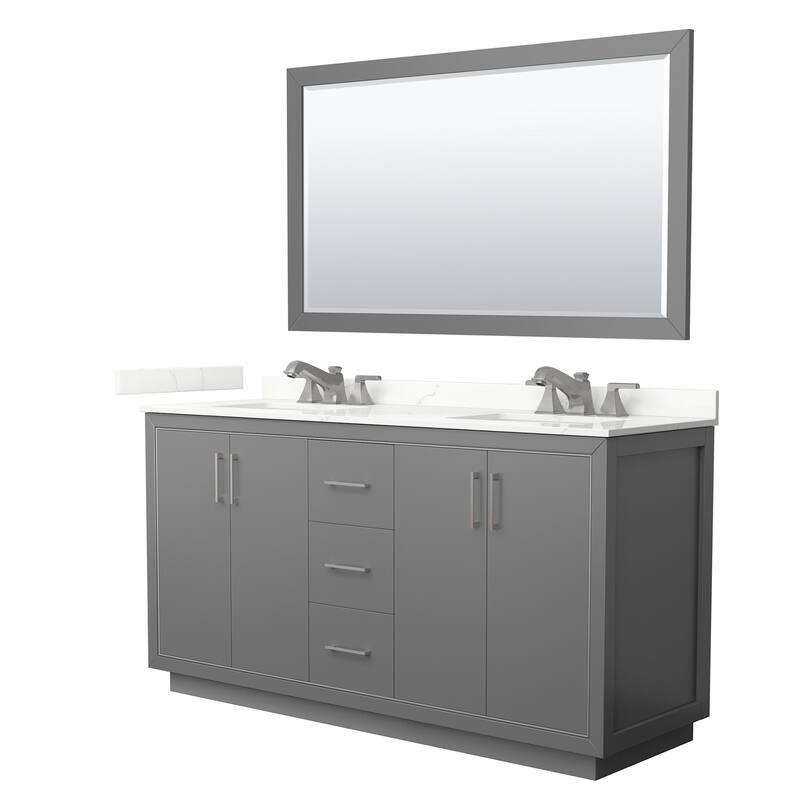 Wyndham Collection WCF111166D-QTZ-US3M58 Icon 66" Free Standing Double - Dark Gray / Giotto Quartz Top / Brushed Nickel