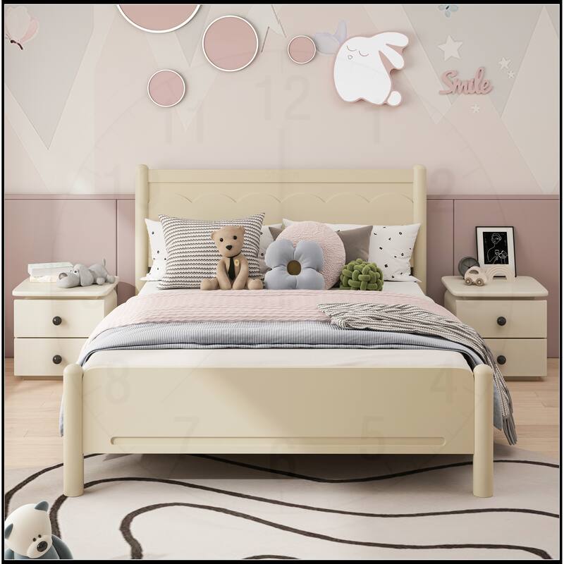 Wood Platform Bed Frame with Headboard and Wooden Slat Support
