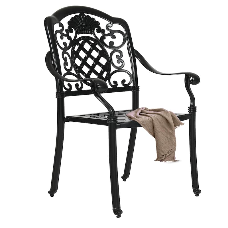Moasis Set of 2 Outdoor Cast Aluminum Armrest Dining Chairs Patio Bistro Chairs
