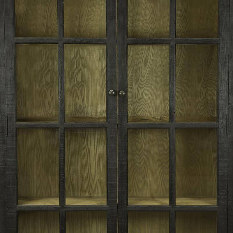 Geny Library Bookcase Cabinet, 2 Glass Door, 3 Shelves, 59 Inch Black