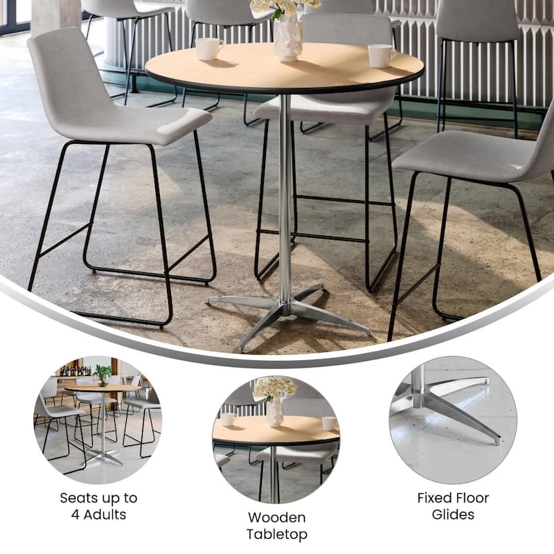 36" Round Wood Cocktail Table with 30" and 42" Columns - 36"D x 36"W x 30" - 42"H