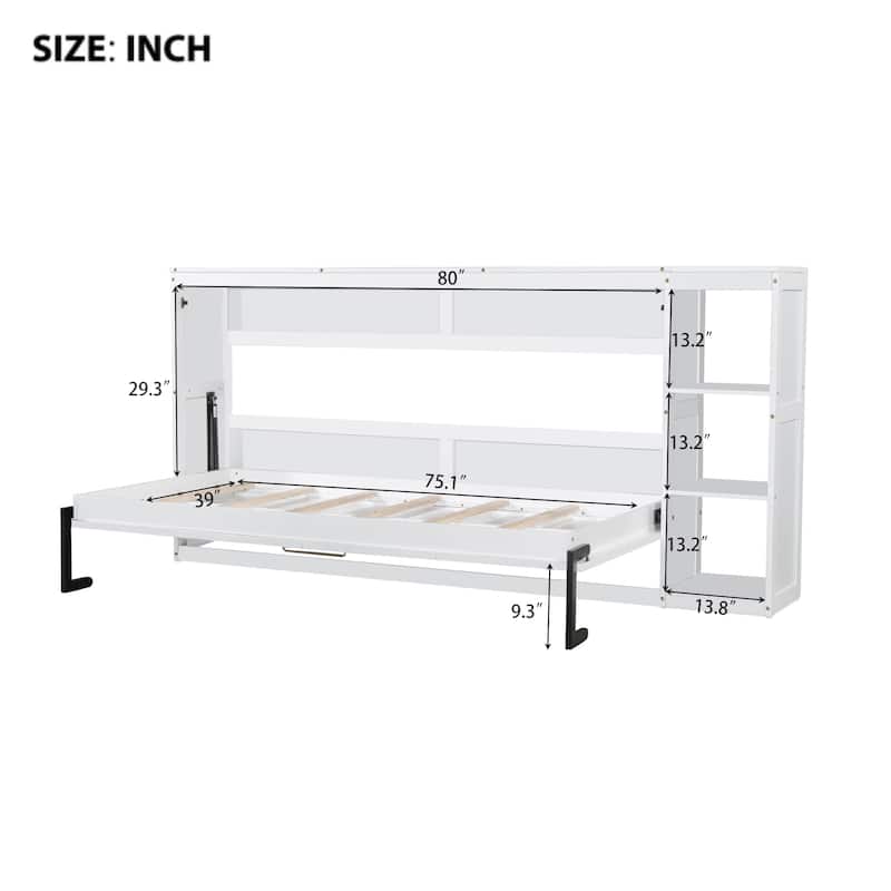 Twin Size MDF Murphy Bed with Built-in Bookshelf and Space-Saving Design