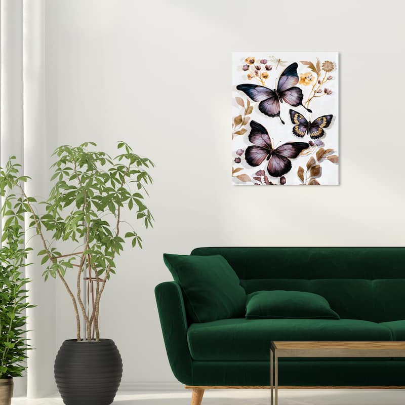 Wynwood Studio Canvas Animals Butterfly Dance III Purple and Dark Purple Traditional Wall Art Canvas Print - Purple, Brown - 24 x 20