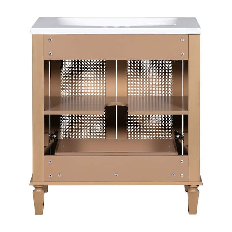 30" Wood Bathroom Vanity with Resin Sink with Hidden Drawer