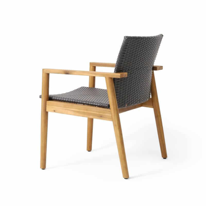 Outdoor 4 Piece Acacia Wood Chat Set 4 Seater Patio Rattan Chair Set w/Coffee Table