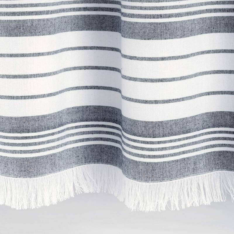 Navy Nantucket Yarn Dyed Cotton Tassel Fringe Shower Curtain