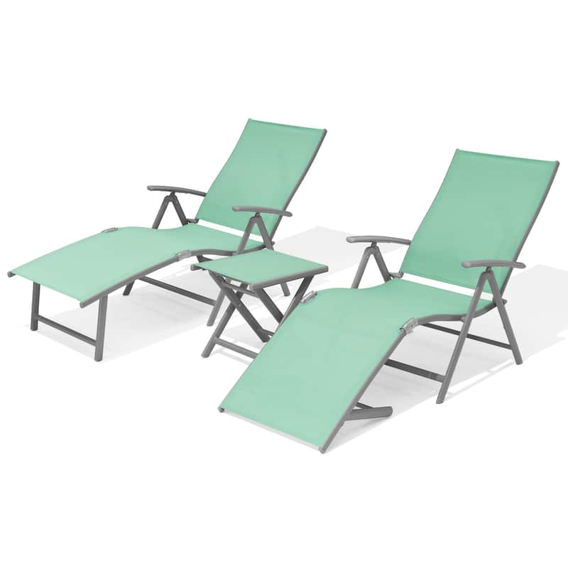 Pellebant Outdoor Adjustable Chaise Lounge Folding Chair and Table Set - N/A