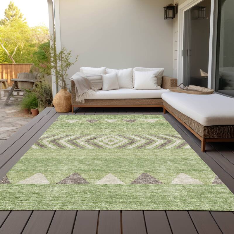 Machine Washable Indoor/ Outdoor Global Boho Chantille Rug - Green - 9' x 12'