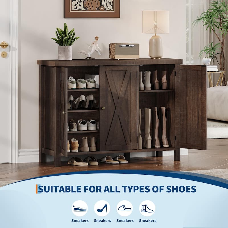 Farmhouse Shoe Cabinet with 3 Barn Doors - 4-Tier Entryway Shoe Storage