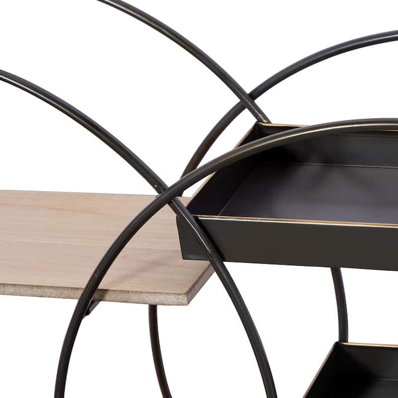 Metal Geometric Overlapping Circle 5 Level Wall Shelf with Wood Accents - Black - Roche River Decor