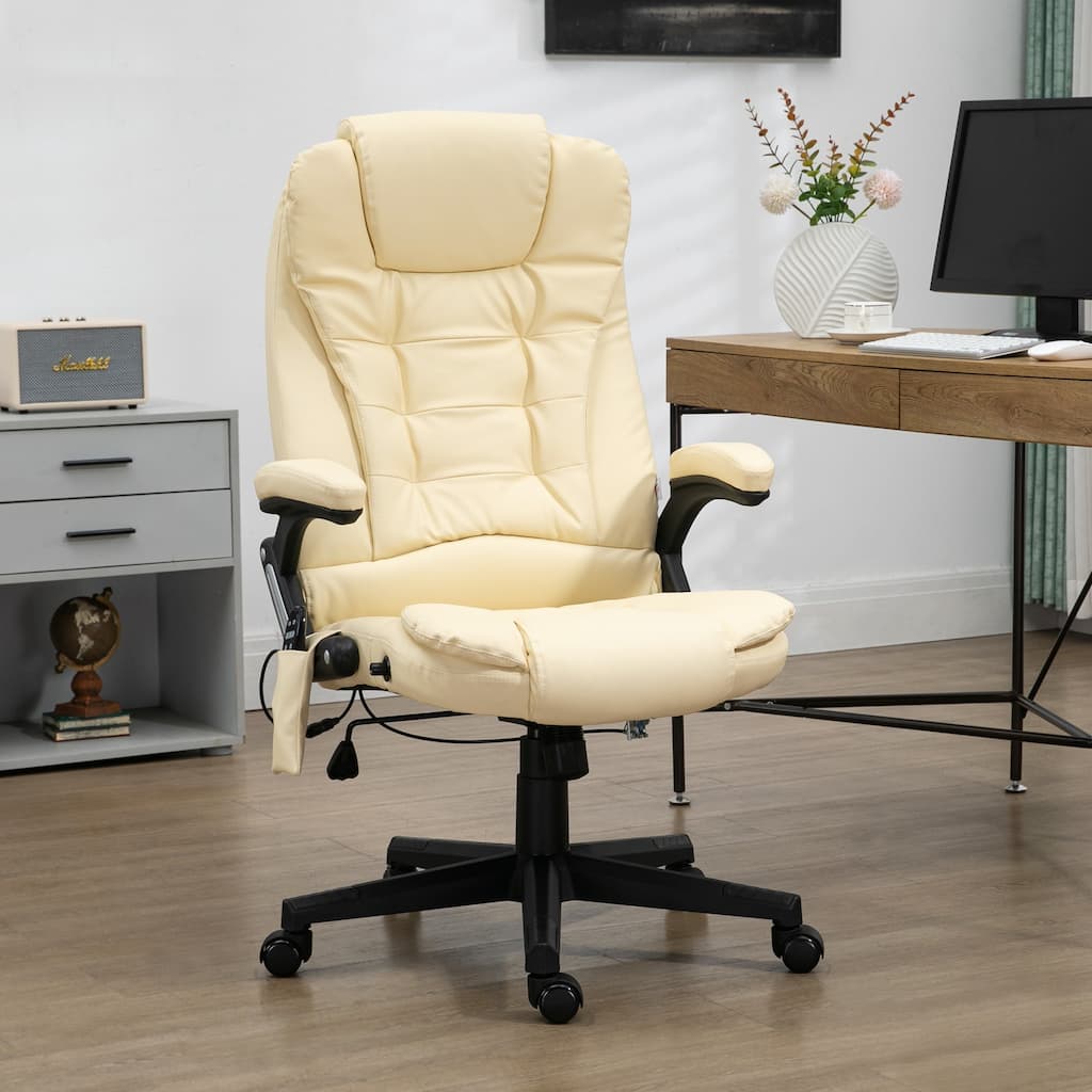 Massage Desk Chair Gaming Chair with Wheels, Beige Stylish Computer Chair Office Chair with Heat and High Back