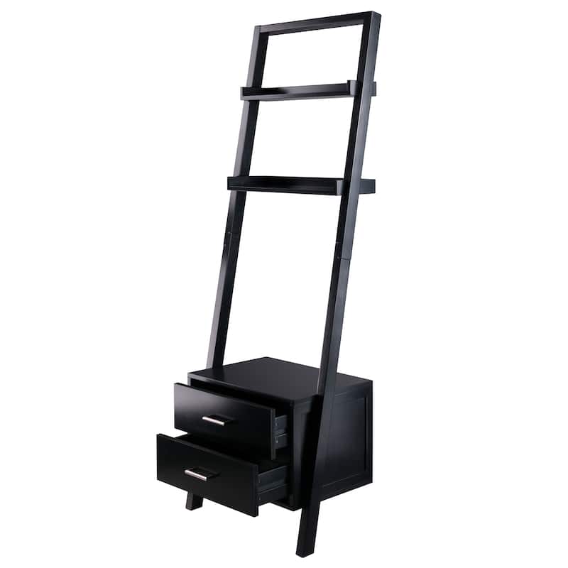 Bellamy 2-Drawer Leaning Shelf, Black - 22.99 x 15.98 x 69.36 inches