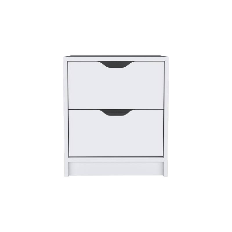 Nightstand with Two Drawers, White Finish