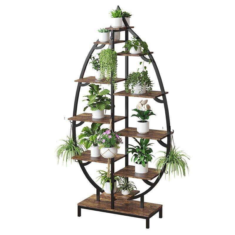 Leaf Shape Ironwood Plant Stand with Plant Grow Lights