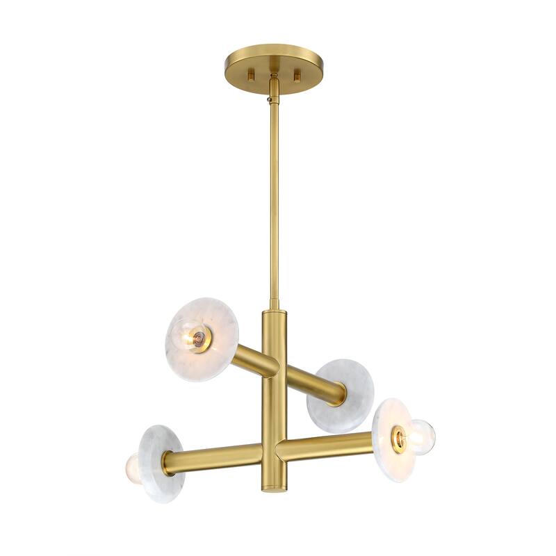 Fina 16 in. 4-Light Brushed Gold Modern Semi Flush Mount with Natural Marble Accents for Bedrooms - 12.25