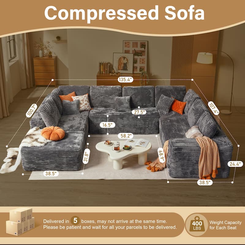 HOOOWOOO Modular Plush Upholstered Sectional Sofa with Ottoman