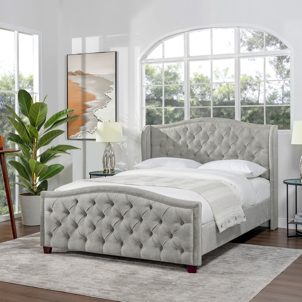 Prieto tufted camelback upholstered platform bed shop