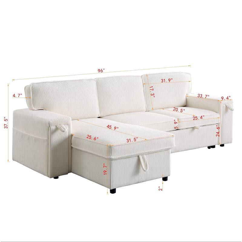 Sleeper Sectional with Storage, Upholstered Convertible Sofa Bed