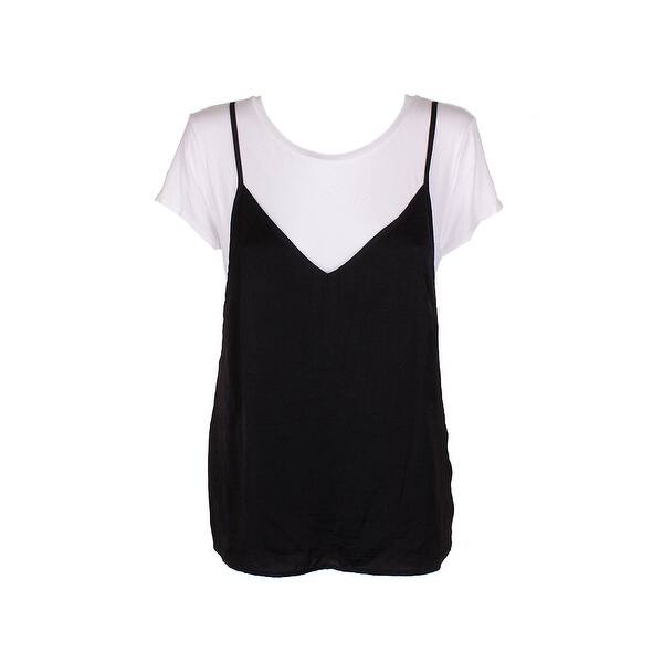 Sanctuary Black White Shay Short Sleeve Layered Look T-Shirt With Faux Cami S
