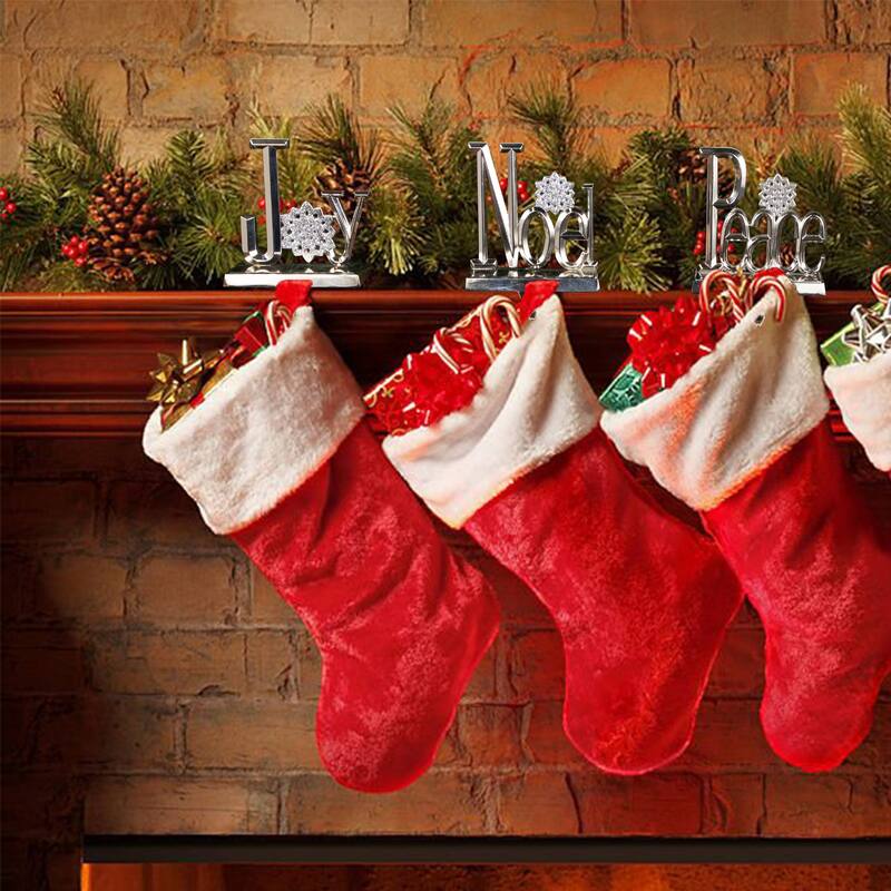 Peace, Joy and Noel Metal Christmas Stocking Holders - 6.5" - Set of 3