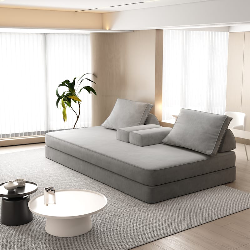 86.6" Convertible Loveseat Sofa Bed with Removable Backrests, Chenille Fabric Sleeper Sofa, Chaise Lounge, Floor Folding Couch