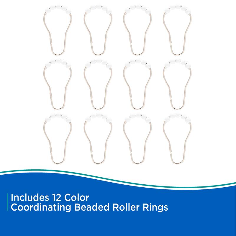 Kenney Medium Weight PEVA Shower Curtain Liner & Beaded Roller Ring Set, 70" W x 72" H