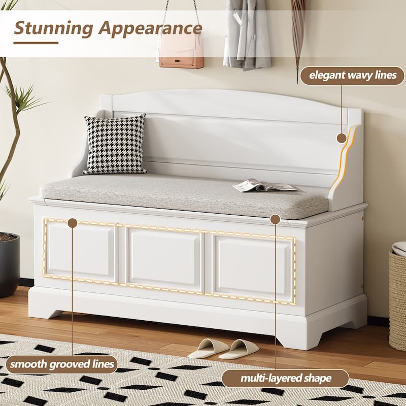 Shoe Storage Bench Wooden Entryway Bench with Linen Cushion