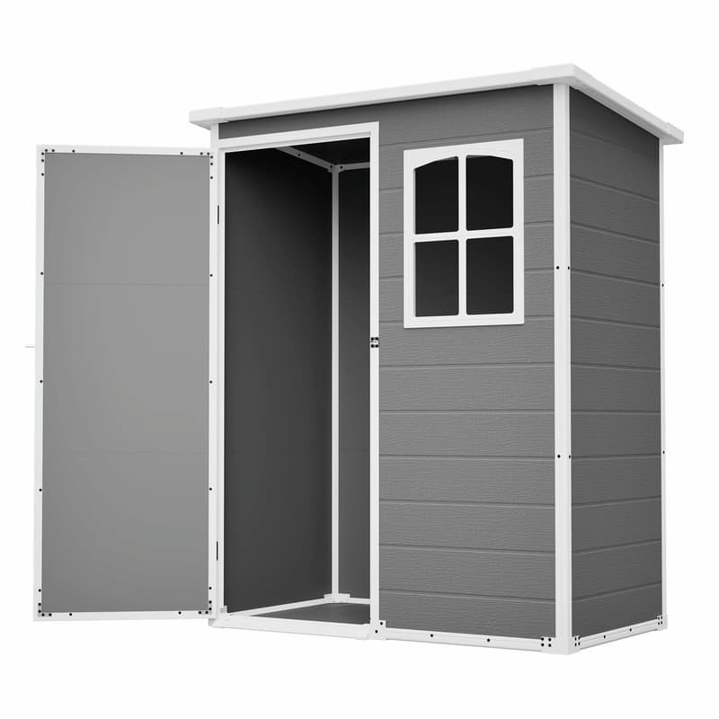 5' x 3' Resin Outdoor Storage Shed with Floor, Waterproof Lockable Tool Shed with Window for Backyard, Patio or Garden