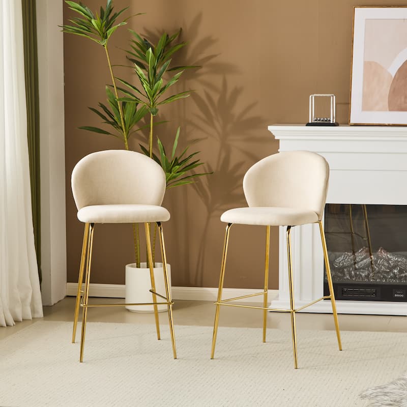 Christopher Knight Home - Kira Modern Upholstered Bar Stools Set of 2 with Gold Metal Frame and Low-Back Design