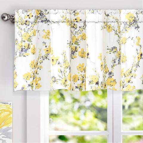 DriftAway Blossom Abstract Floral Ink Painting Lined Window Valance