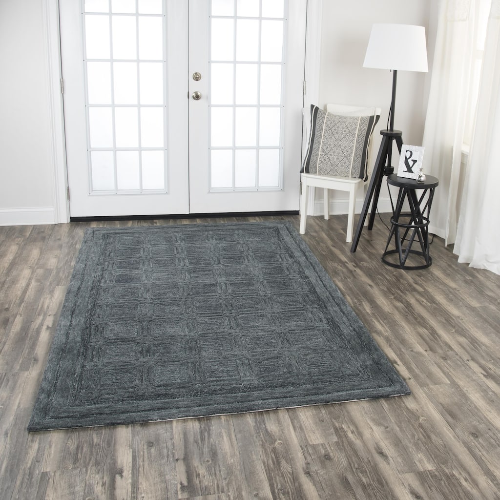 Alora Decor Emerson Charcoal and Grey Squares Hand-tufted Wool Rug