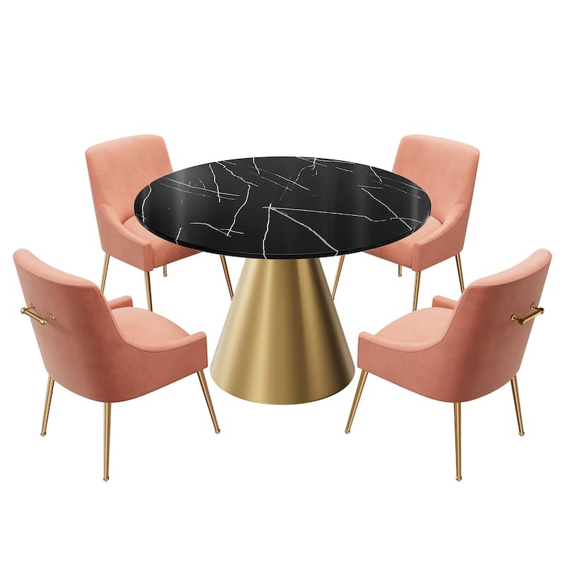 48" Marble Top Metal Dining Table with Velvet Dining Chair Set