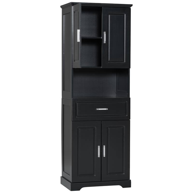 Storage cabinets with doors and open storage shelves