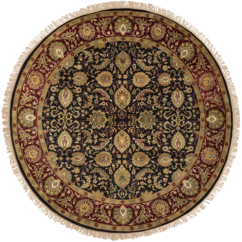 Hand-knotted Finial Black Wool Area Rug - 8' Round - 8' Round - 8' Round - Black