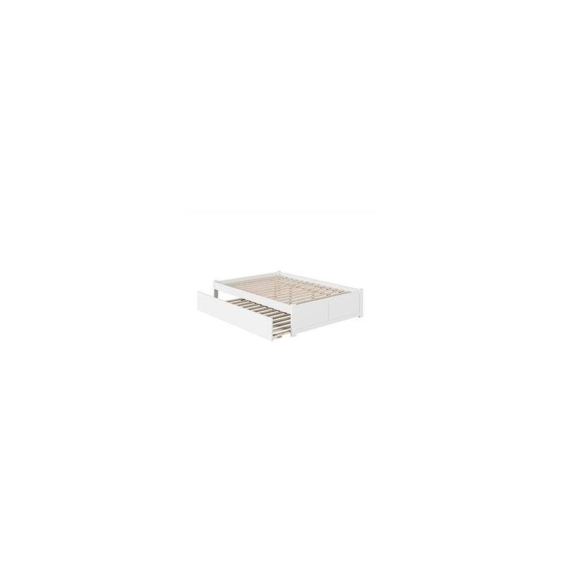 White Platform Bed with Footboard and Twin XL Rolling Trundle for Minimalist Guest or Teen Bedrooms