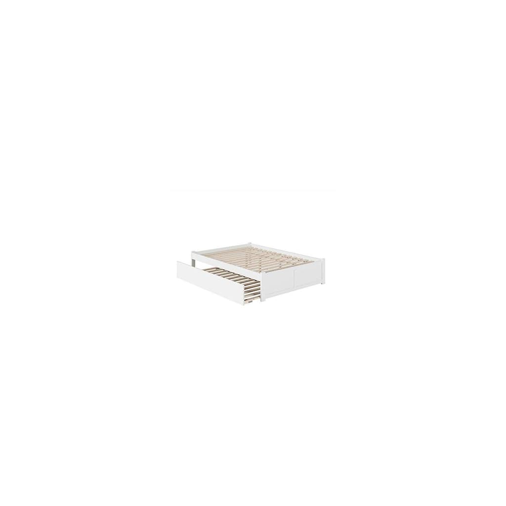 White Platform Bed with Footboard and Twin XL Rolling Trundle for Minimalist Guest or Teen Bedrooms