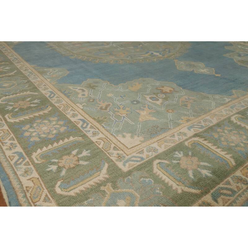 Hand Knotted Oriental 100% Wool Carpet Transitional Medallion Navy Blue & Blues Oushak Area Rug - 11' 11'' X 9' 2''