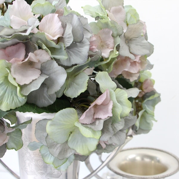 FloralGoods Silk 5 Hydrangea Bloom Stem in Mixed Blue Pink and Green 18" Tall