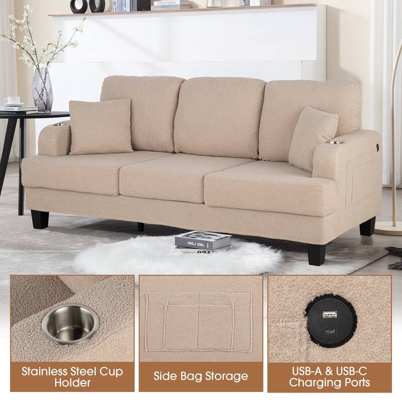 Modern Beige 3-piece Sectional Sofa Set with Loveseat and Storage Ottoman