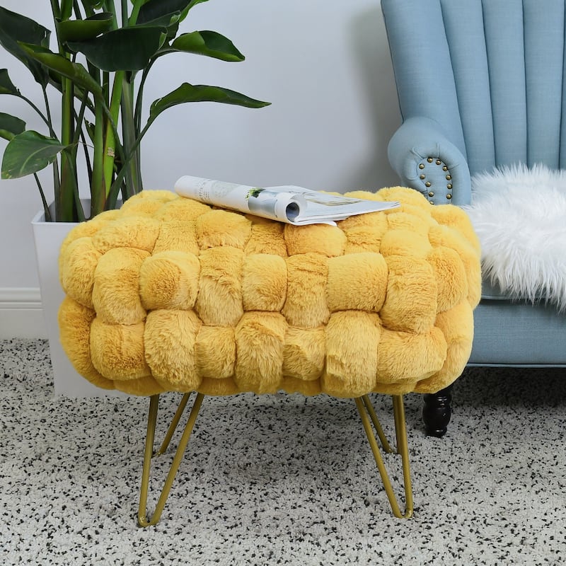 Soft Fauxfur Pouf Stool Ottoman Fuzzy Entryway Bench Seat 27"x20"x19"