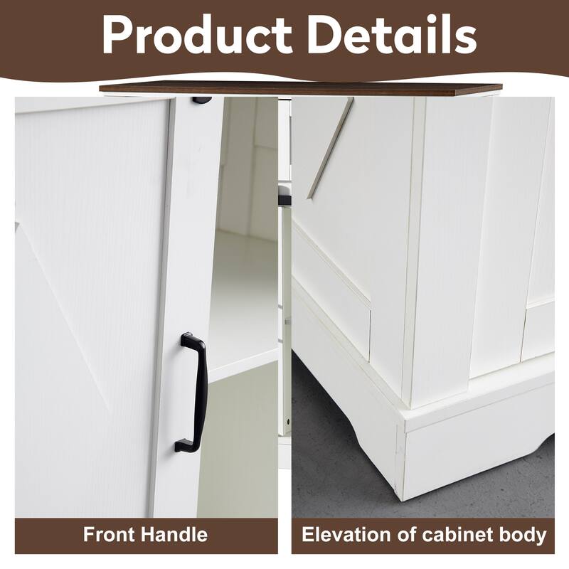 39" Sliding Barn Door Buffet Sideboard Storage Cabinet