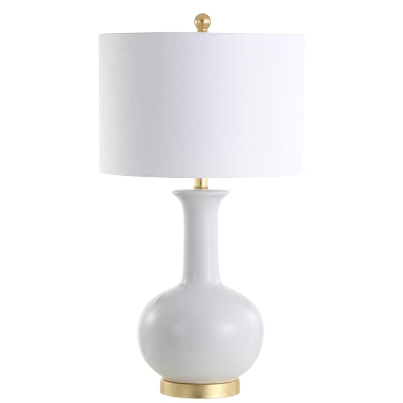 School 27" Ceramic/Metal LED Table Lamp, White/Gold Leaf by JONATHAN Y