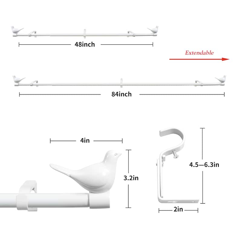 MERIVILLE 3/4" Diameter Farmhouse Single Window Curtain Rod, Bird Finials