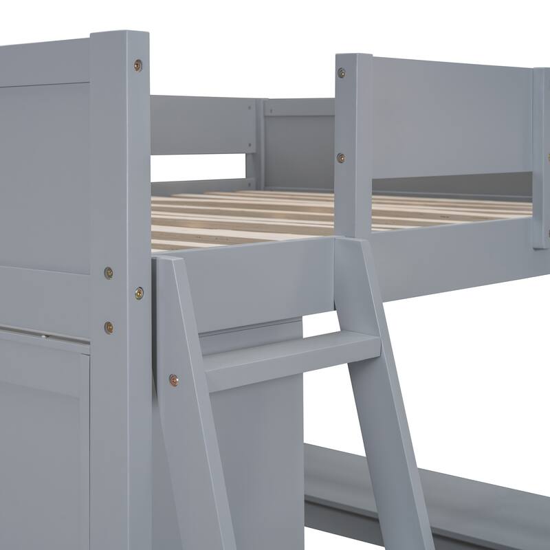 Full Loft Bed with Built-In Desk and Bookshelf, Perfect for Small Bedrooms, Durable Pine Wood Frame