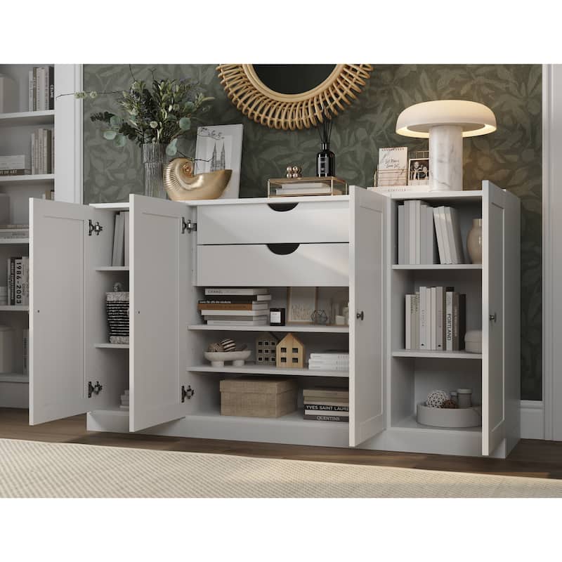 Palace Imports 100% Solid Wood 65" Sideboard with Shaker Doors, 2-Drawers & Adjustable Shelves - White