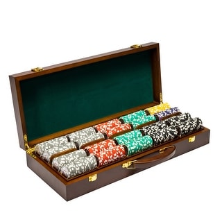 500 Ct Hi Roller 14 Gram Poker Chip Set w/ Walnut Wooden Case - Walnut 