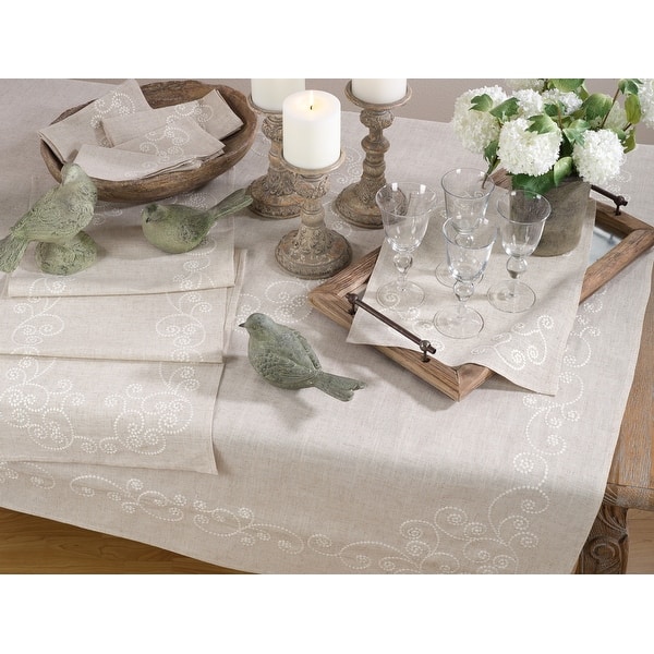 Linen Embroidered Placemats Set of 4, Ivory