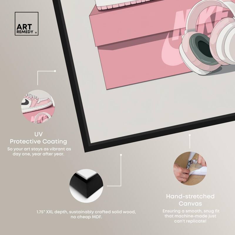 Pink Sneaker and Headphones Canvas by Art Remedy