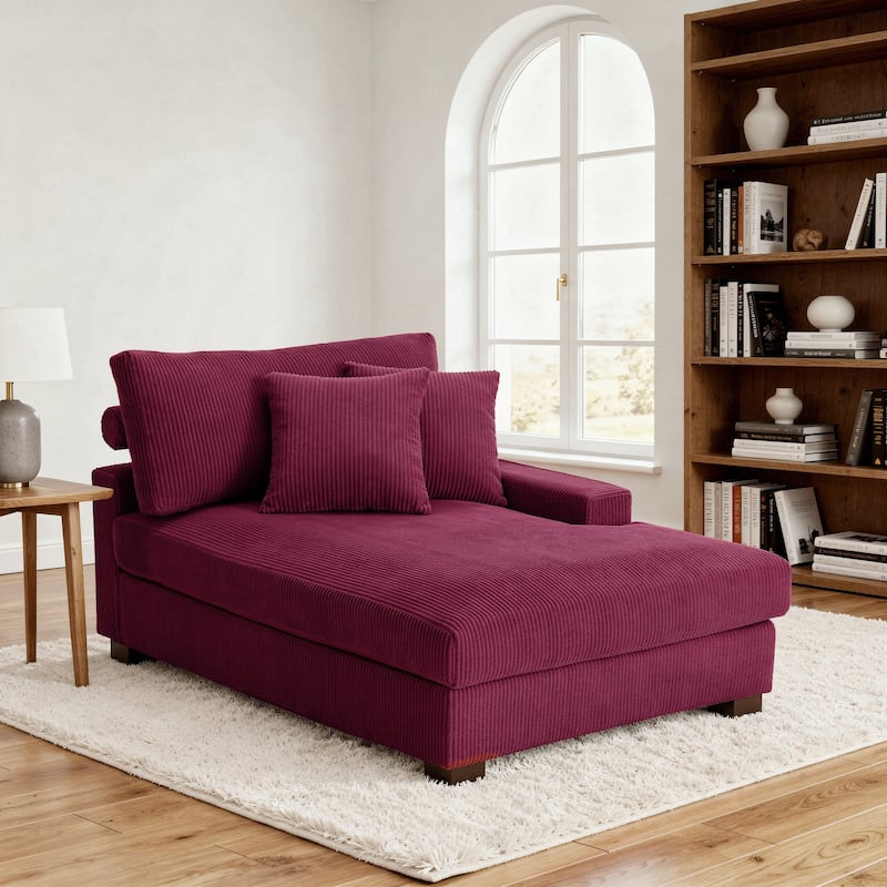 Corduroy Chaise Lounge Chair Upholstered Indoor Lounger Sofa - Right Facing - Purple